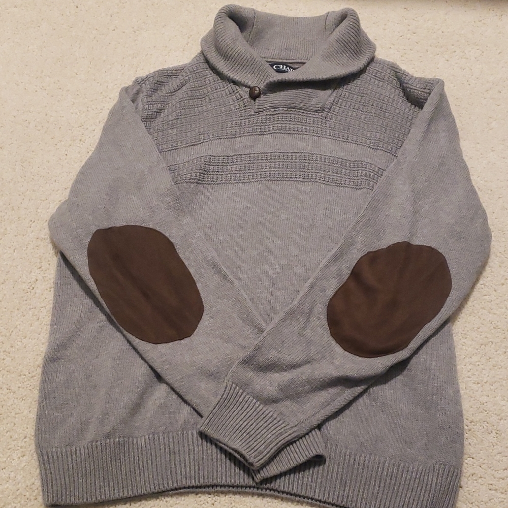 Men's Chaps Gray Sweater with Brown Elbow Patches